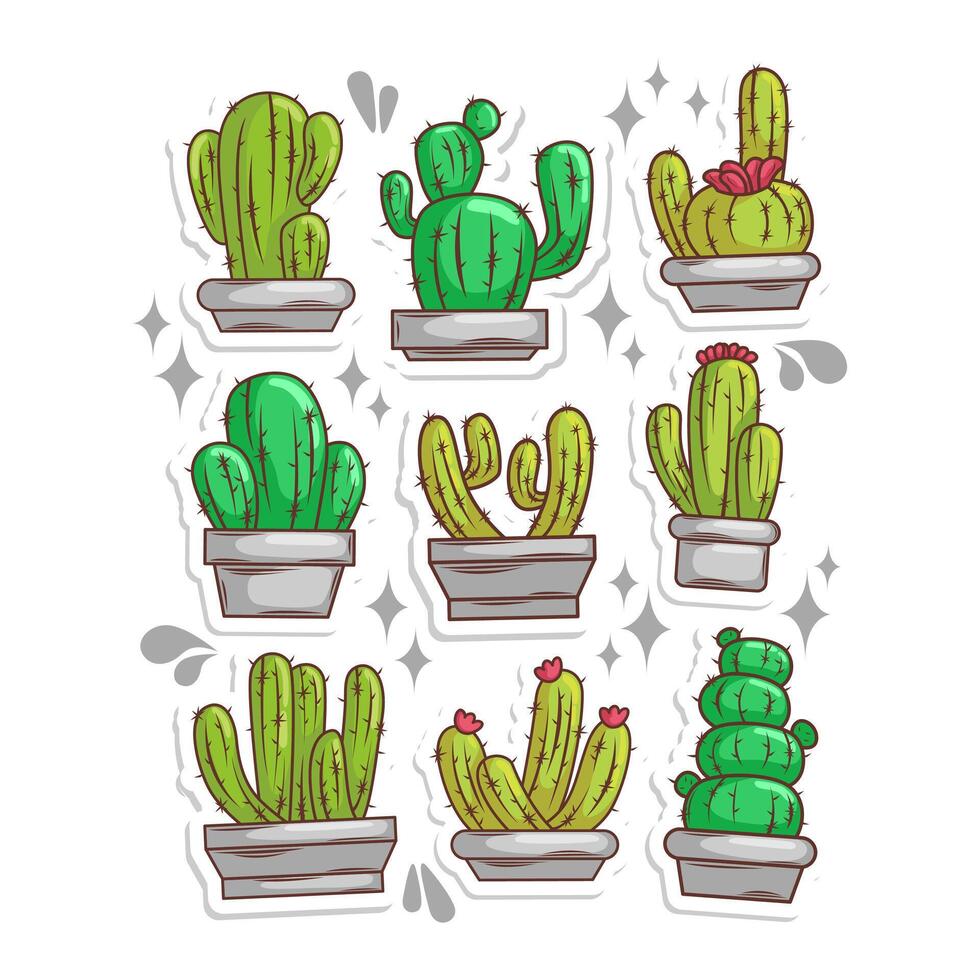 Cactus plant collection set. hand draw illustration art vector