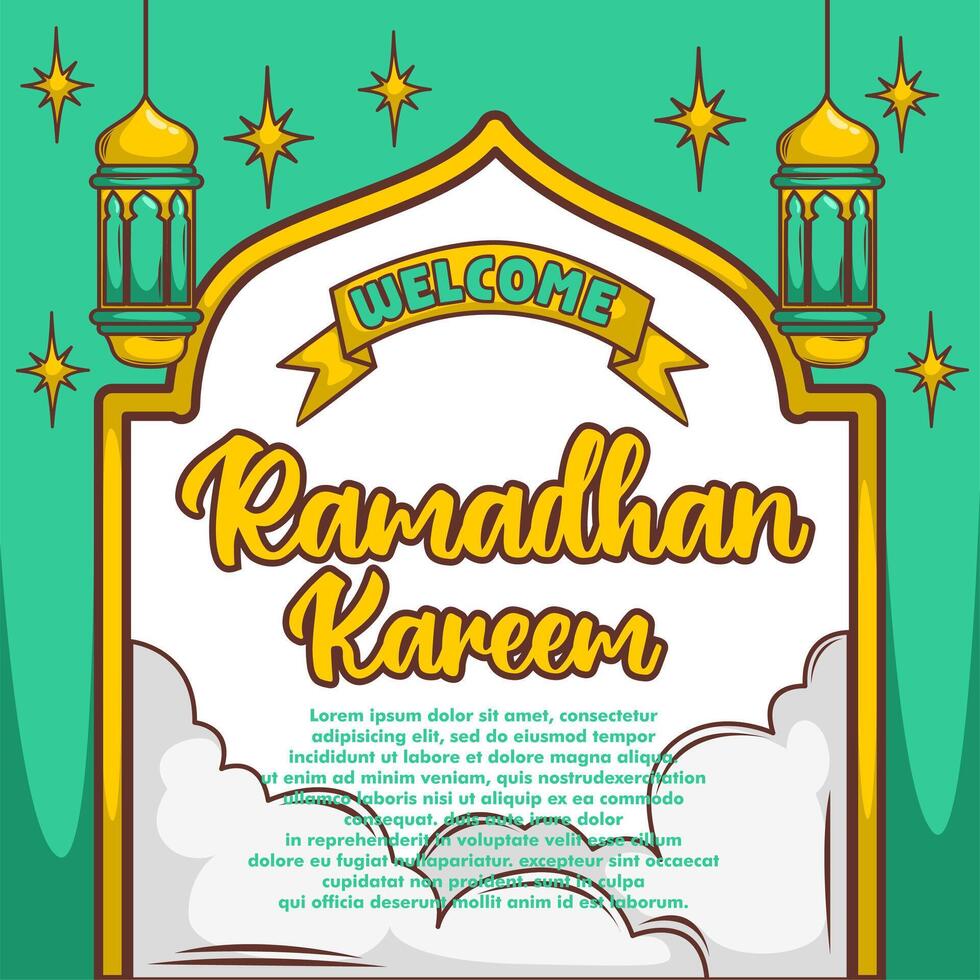 Ramadan mubarak banner  flyer. Greeting card for traditional muslim holiday happy celebration. Islamic greeting poster. Vector illustration.