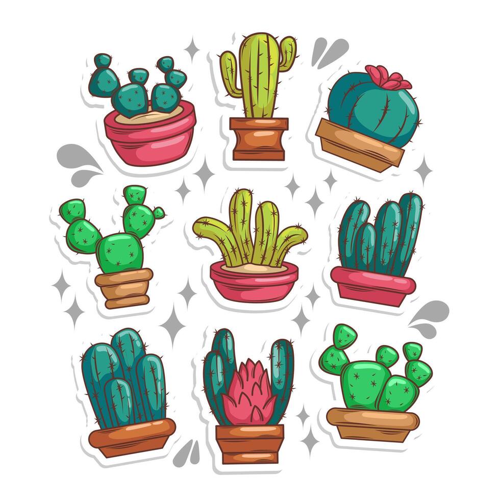 cactus planta colección colocar. mano dibujar ilustración Arte vector