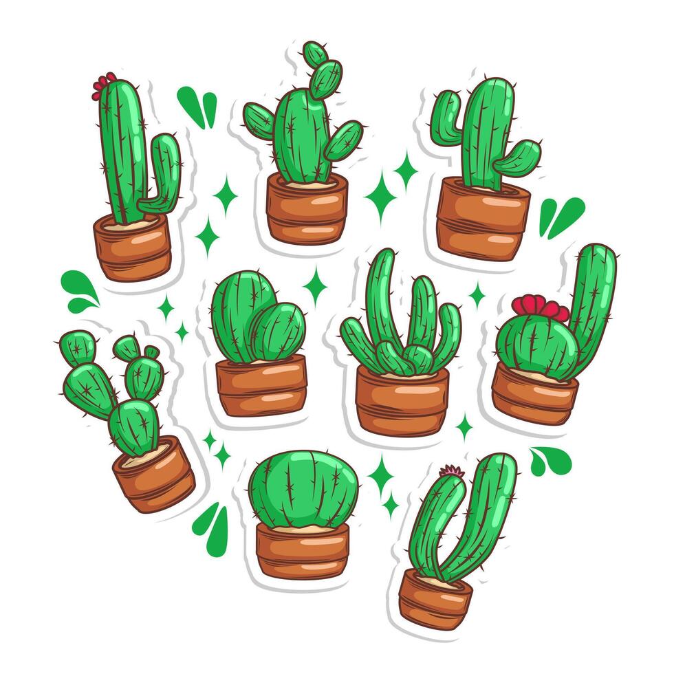 cactus planta colección colocar. mano dibujar ilustración Arte vector