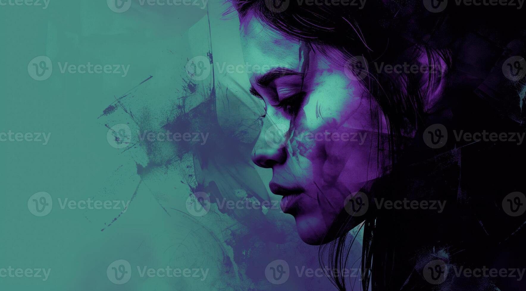 AI generated Graphic of a girl with depression in the style of color-blocked shapes photo