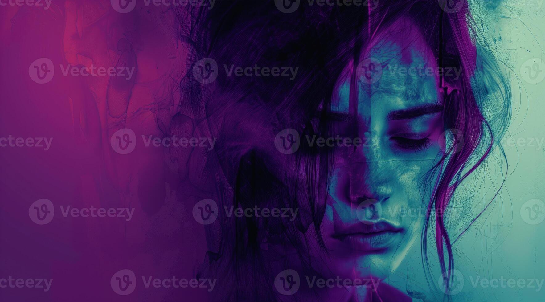 AI generated Graphic of a girl with depression in the style of color-blocked shapes photo