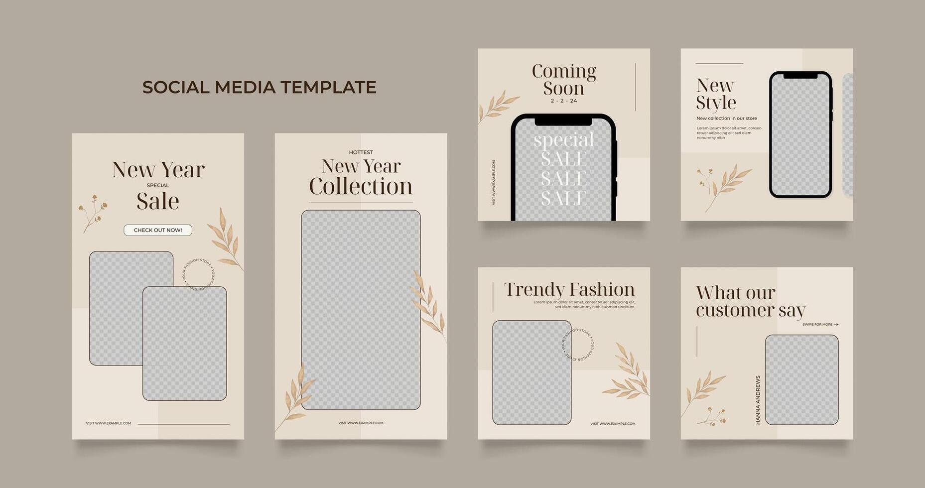 Social media template banner blog fashion sale promotion. fully editable instagram and facebook square post frame puzzle organic sale poster. brown beige vector background