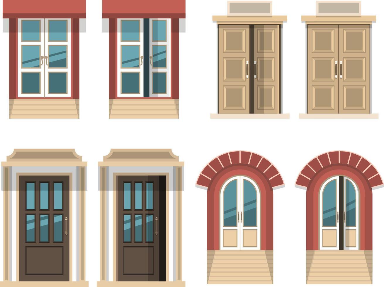 Different opened and closed doors vector