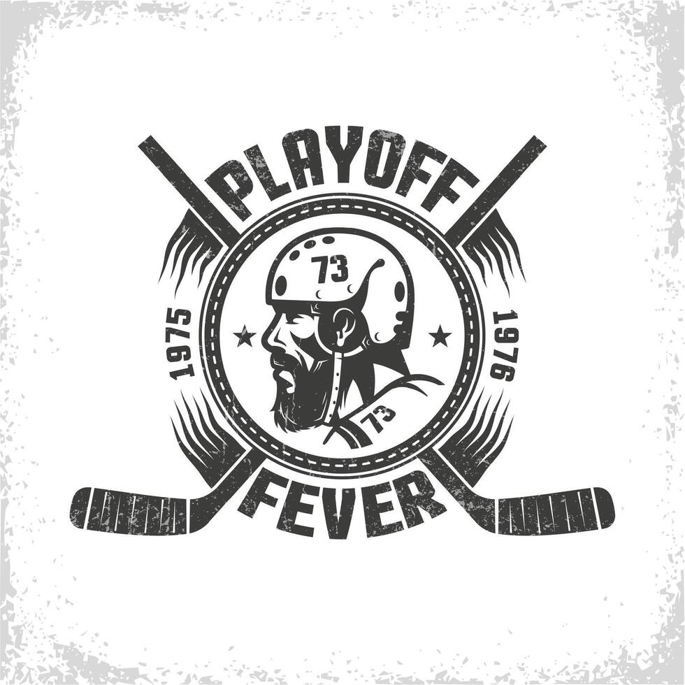 Hockey logo in vintage style with head of player vector