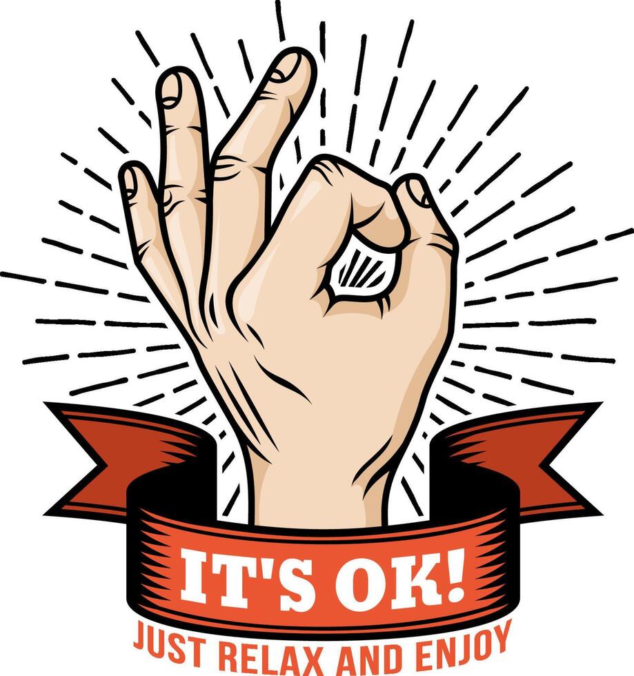 Ok hand gesture retro logo vector