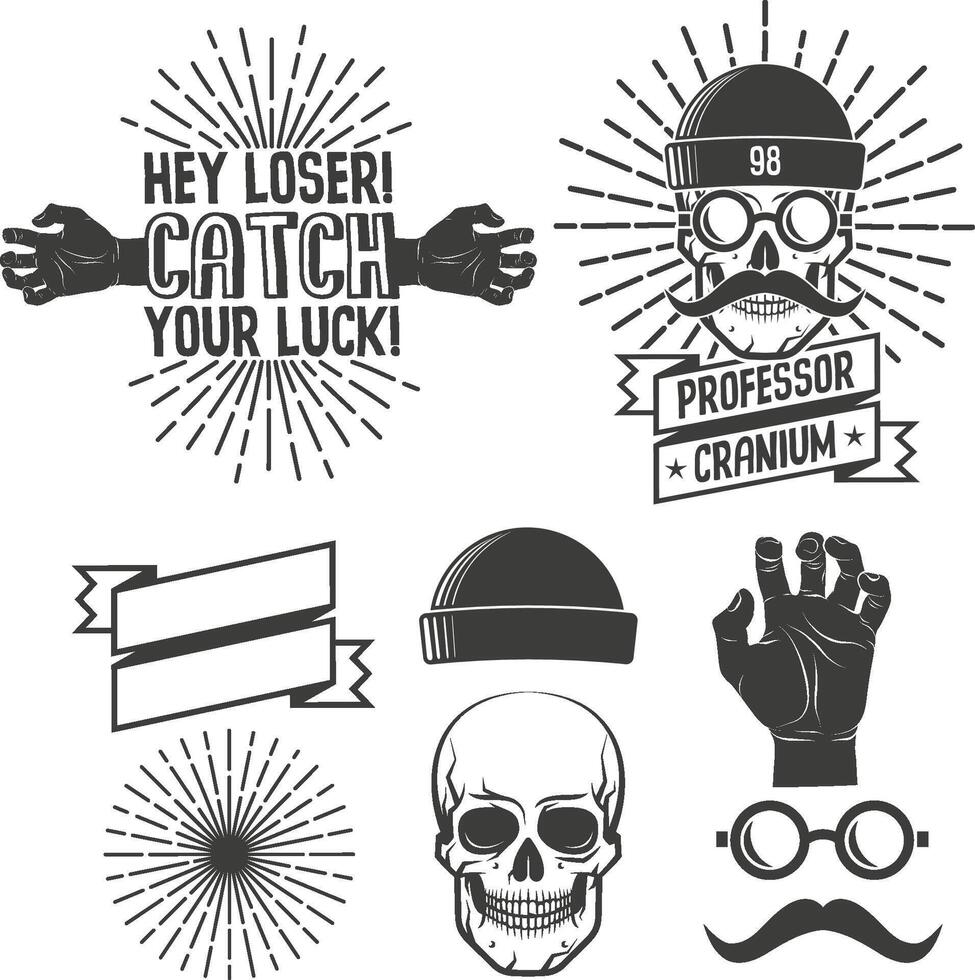 Hipster logos with skull vector