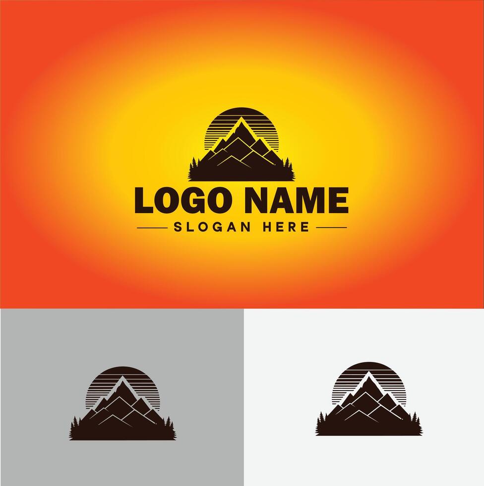 Mountain peak summit logo vector art Outdoor hiking adventure icon travel logo template