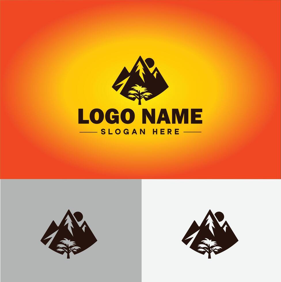 Mountain peak summit logo vector art Outdoor hiking adventure icon travel logo template