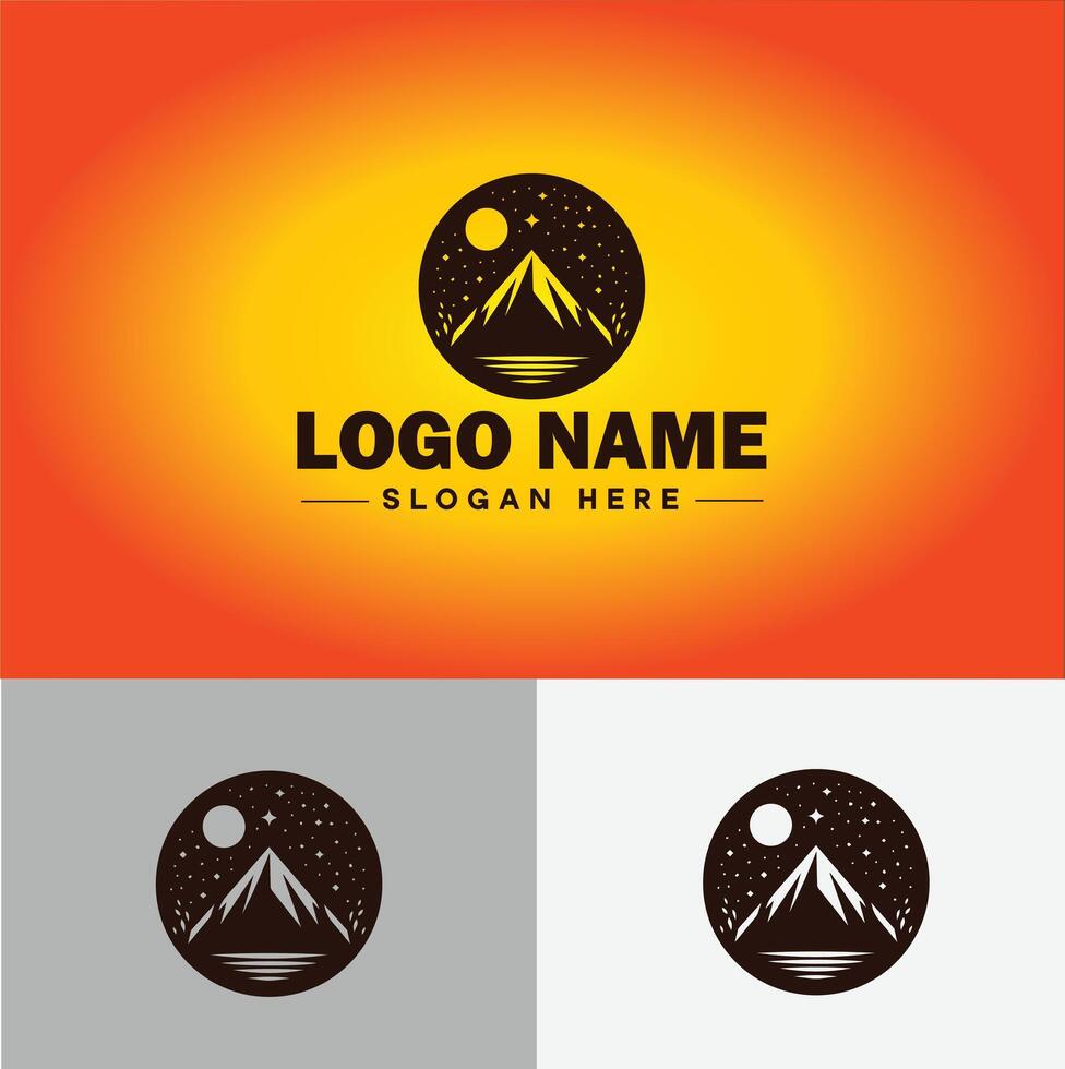 Mountain peak summit logo vector art Outdoor hiking adventure icon travel logo template