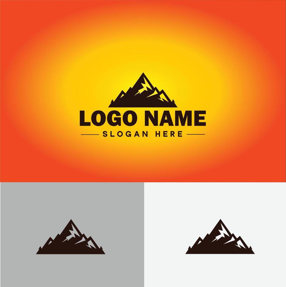 Mountain peak summit logo vector art Outdoor hiking adventure icon travel logo template