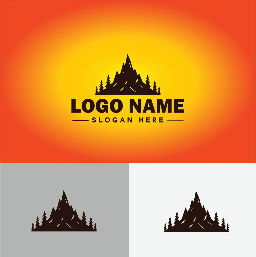 Mountain peak summit logo vector art Outdoor hiking adventure icon travel logo template