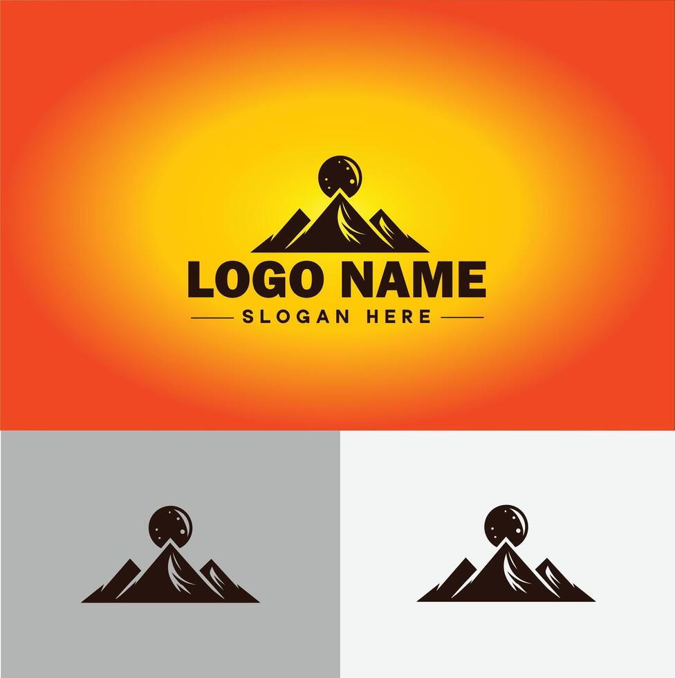 Mountain peak summit logo vector art Outdoor hiking adventure icon travel logo template