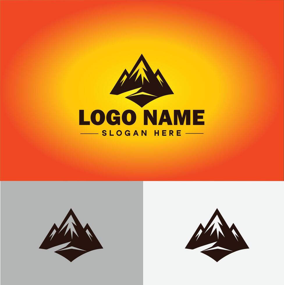 Mountain peak summit logo vector art Outdoor hiking adventure icon travel logo template