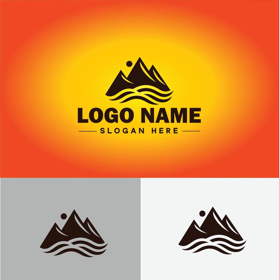 Mountain peak summit logo vector art Outdoor hiking adventure icon travel logo template