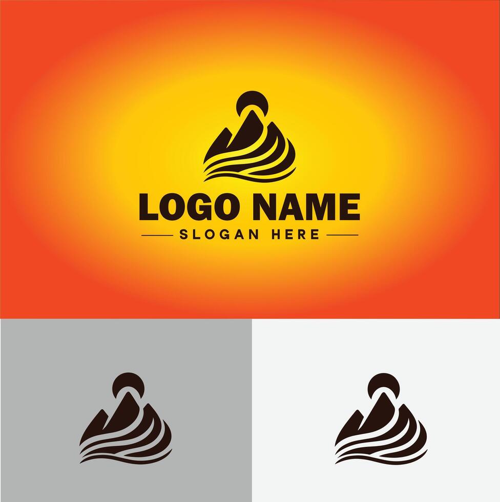 Mountain peak summit logo vector art Outdoor hiking adventure icon travel logo template