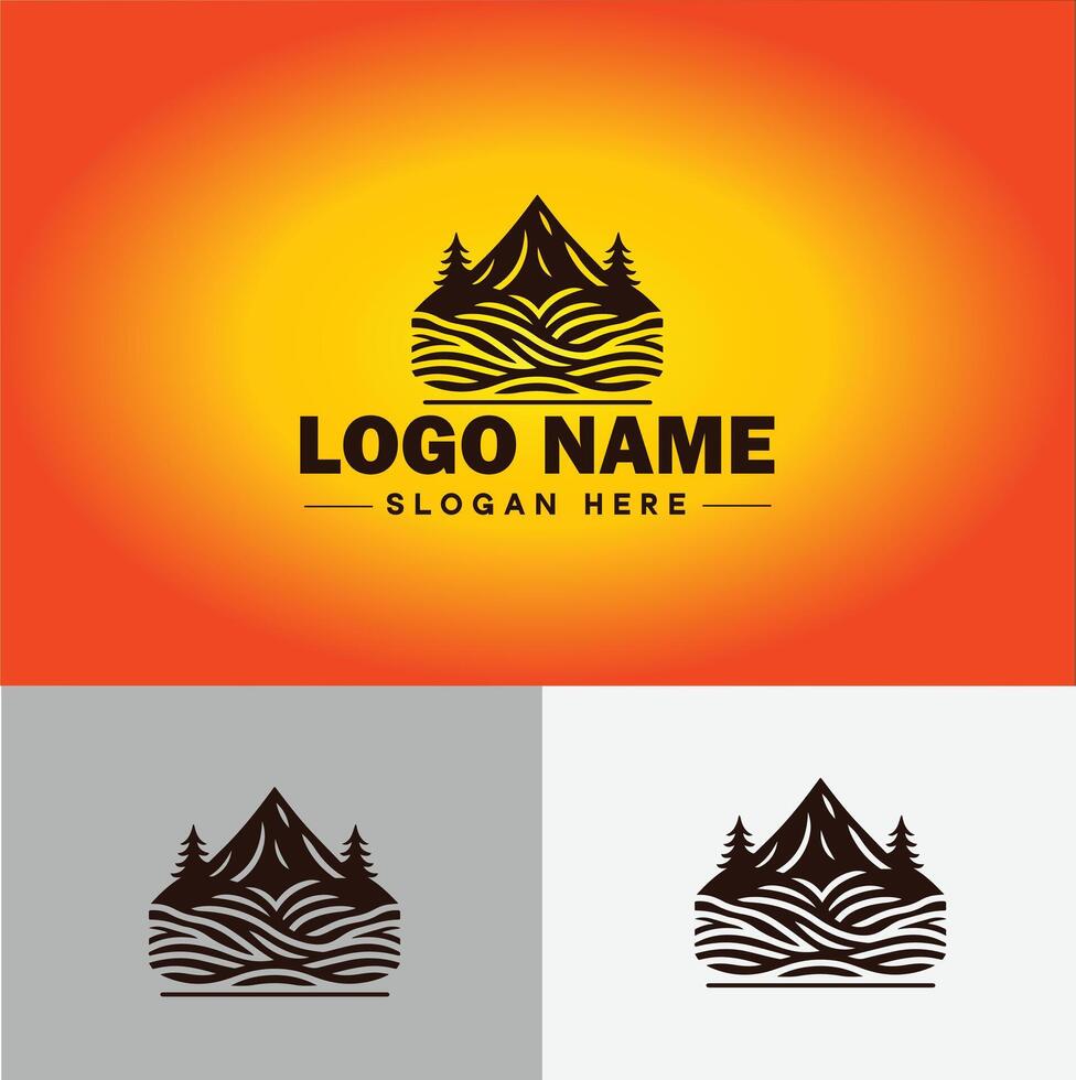 Mountain peak summit logo vector art Outdoor hiking adventure icon travel logo template