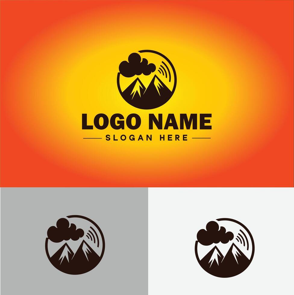 Mountain peak summit logo vector art Outdoor hiking adventure icon travel logo template