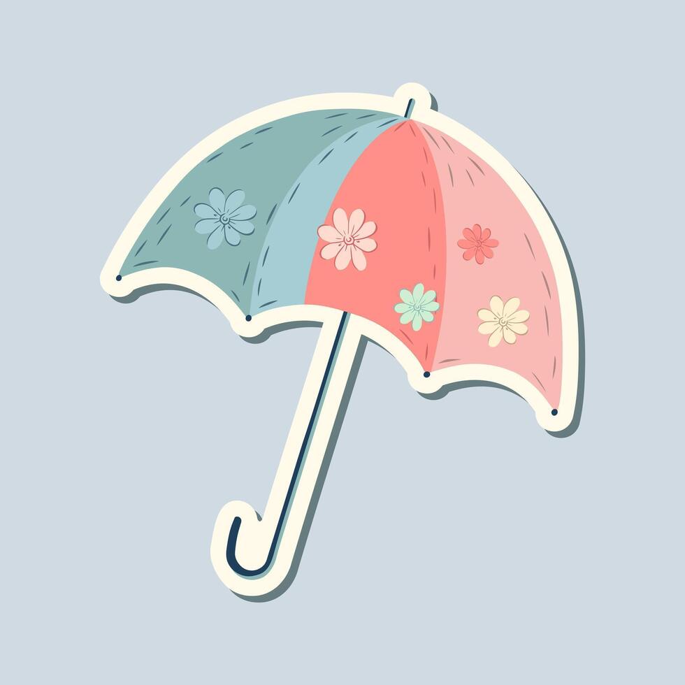 Spring sticker umbrella. Hand drawn style. Springtime element. Vector seasonal element.