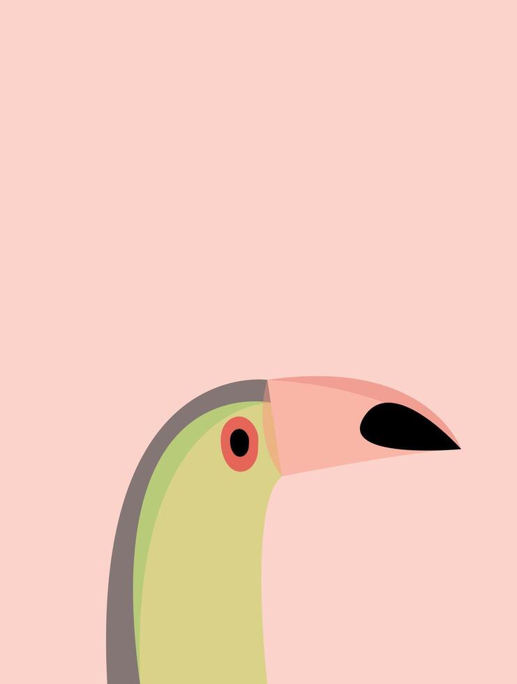 Toucan bird cartoon character. Vector illustration of a bright tropical bird Toucan on a tree branch.