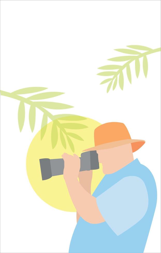 hombre tomando foto con cámara en plano diseño en blanco antecedentes. vector