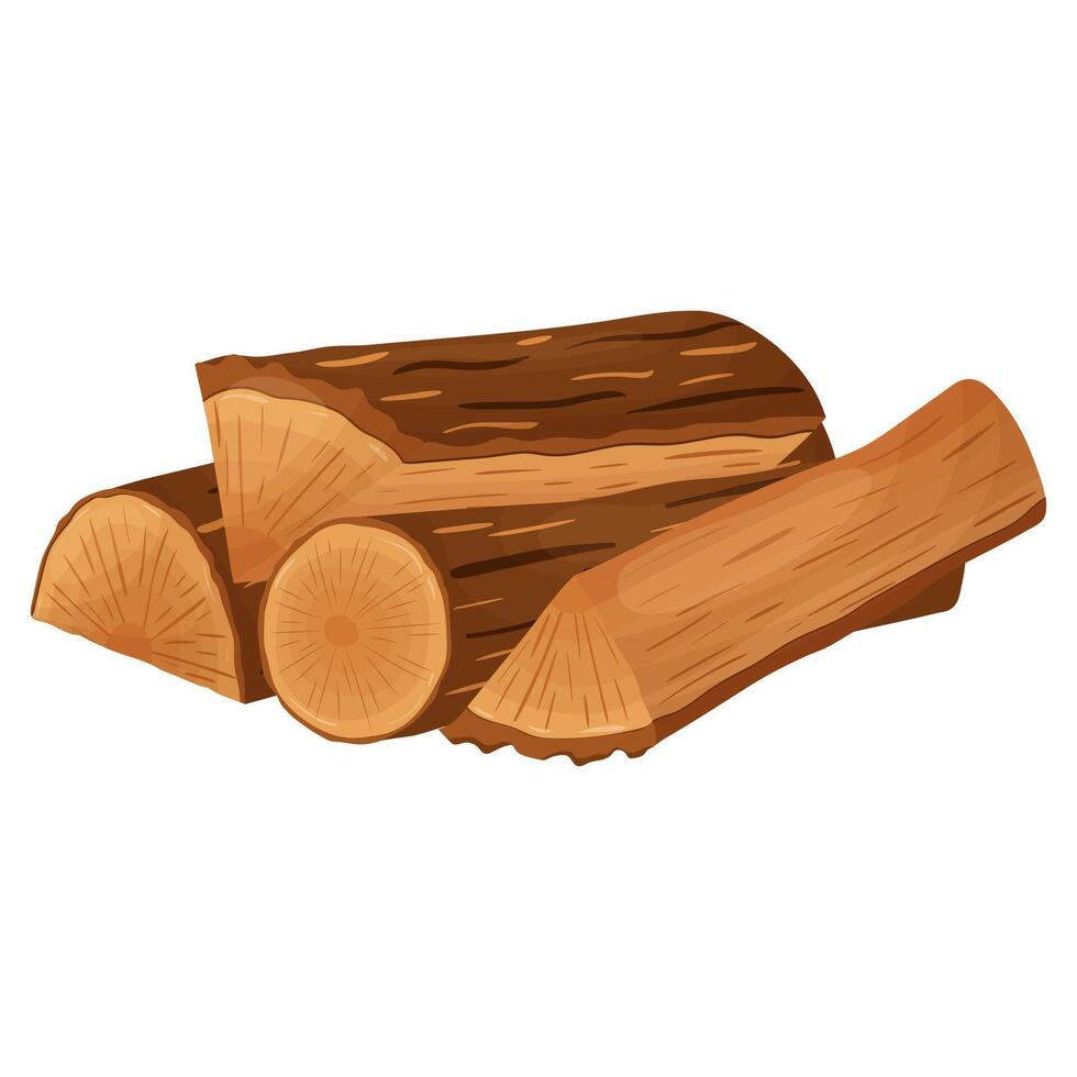 Cartoon wooden logs, stacked logs and firewood. Materials for the woodworking industry vector