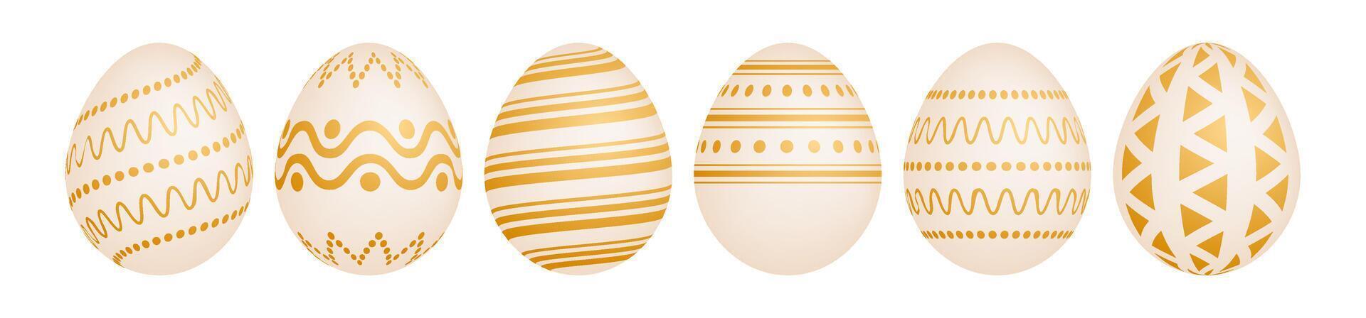 Set of six gold Easter eggs vector