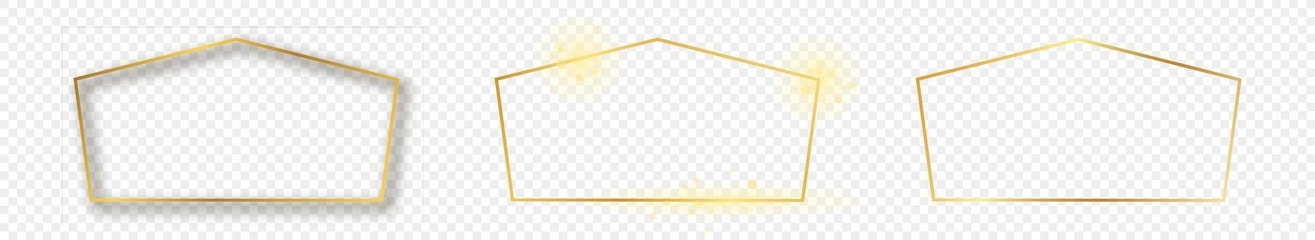 Gold glowing tetragon shape frame vector