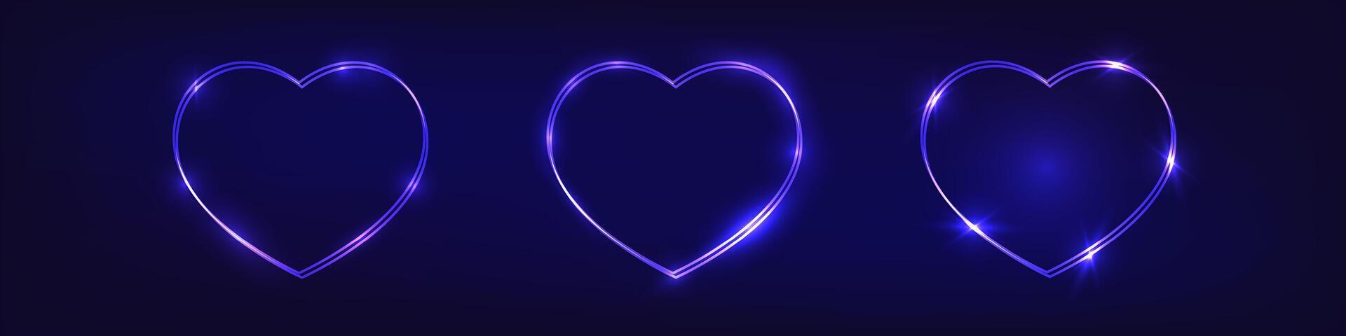 Set of neon double frames with shining effects vector