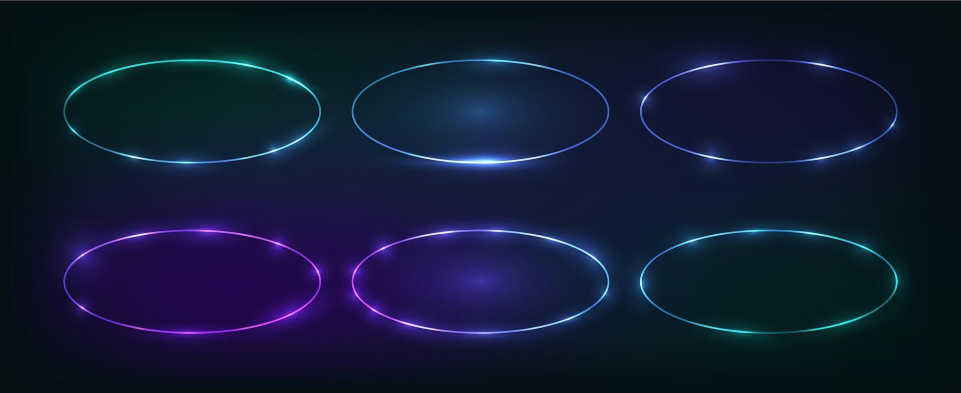 Set of six neon frames with shining effects vector