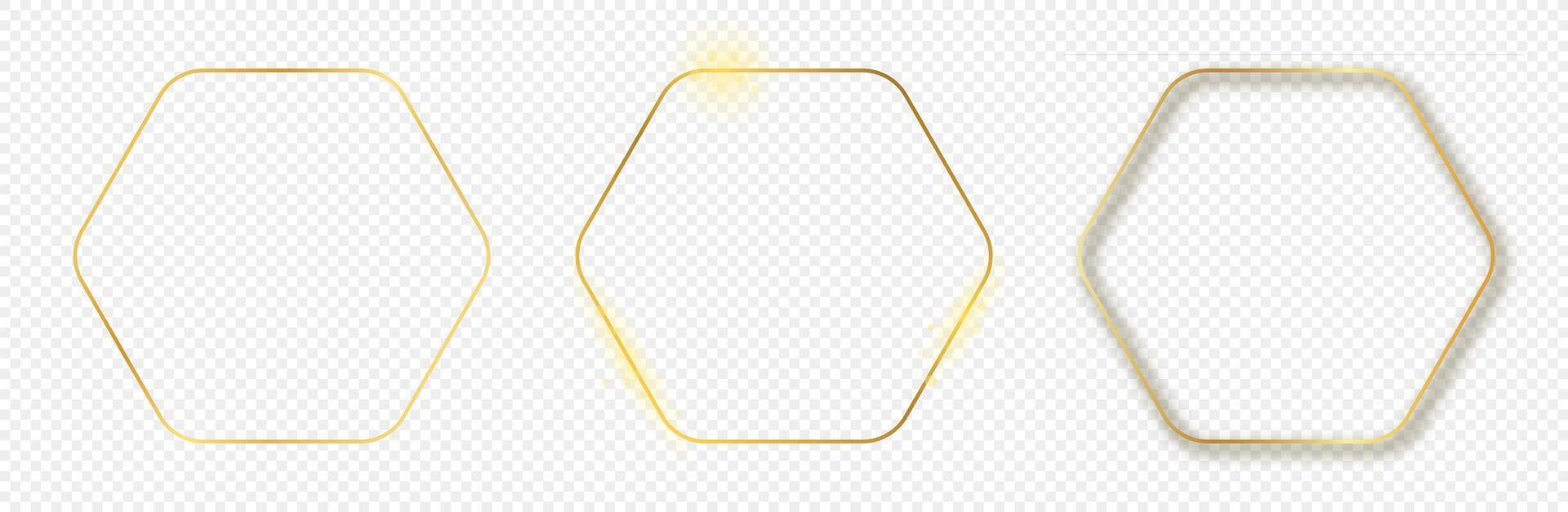 Gold glowing rounded hexagon frame vector