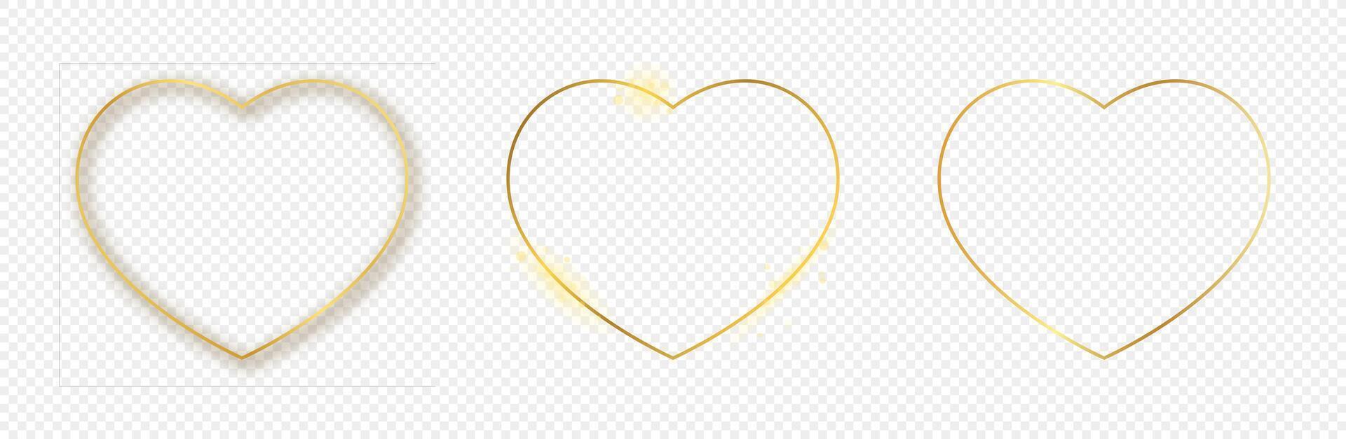 Gold glowing heart shape frame vector