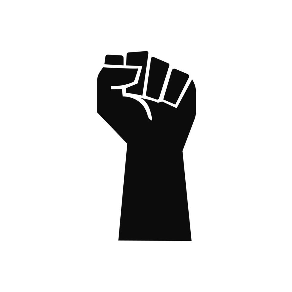 Clenched fist silhouette. Raised hand with a fist in a red circle isolated on a white background. Free Vector illustration