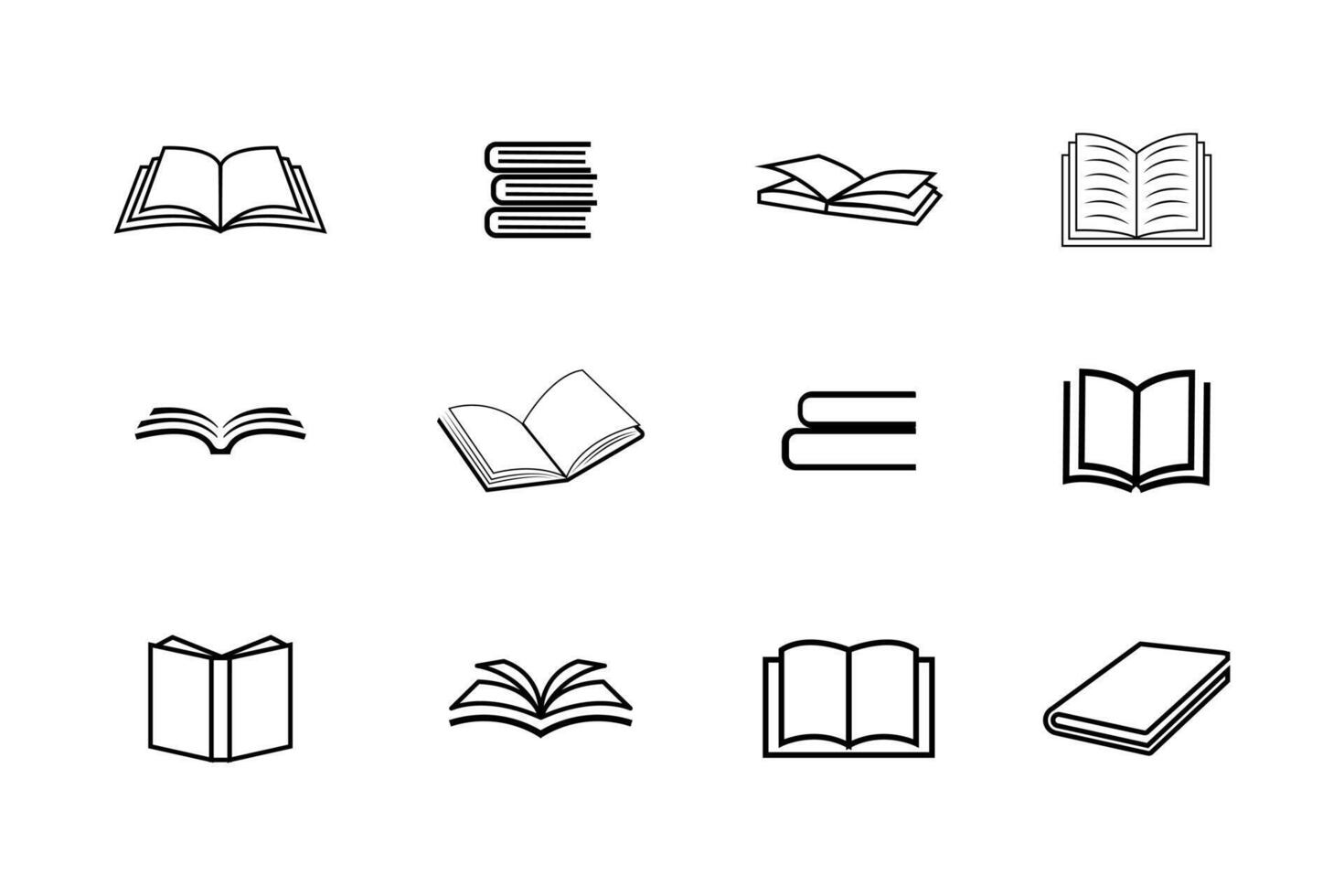 book icon set, black and white illustration vector