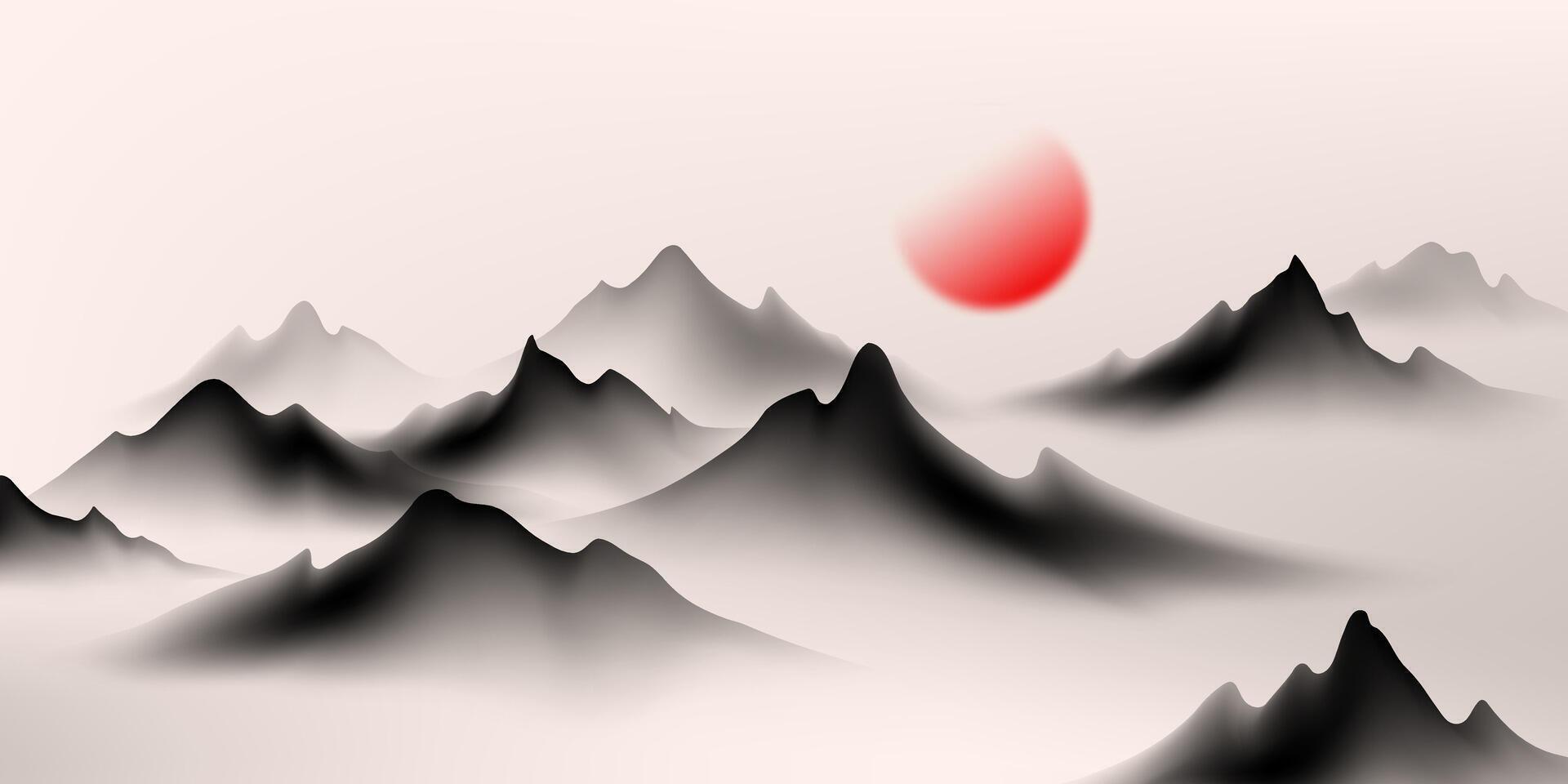 Modern design vector illustration of beautiful Chinese ink landscape painting.