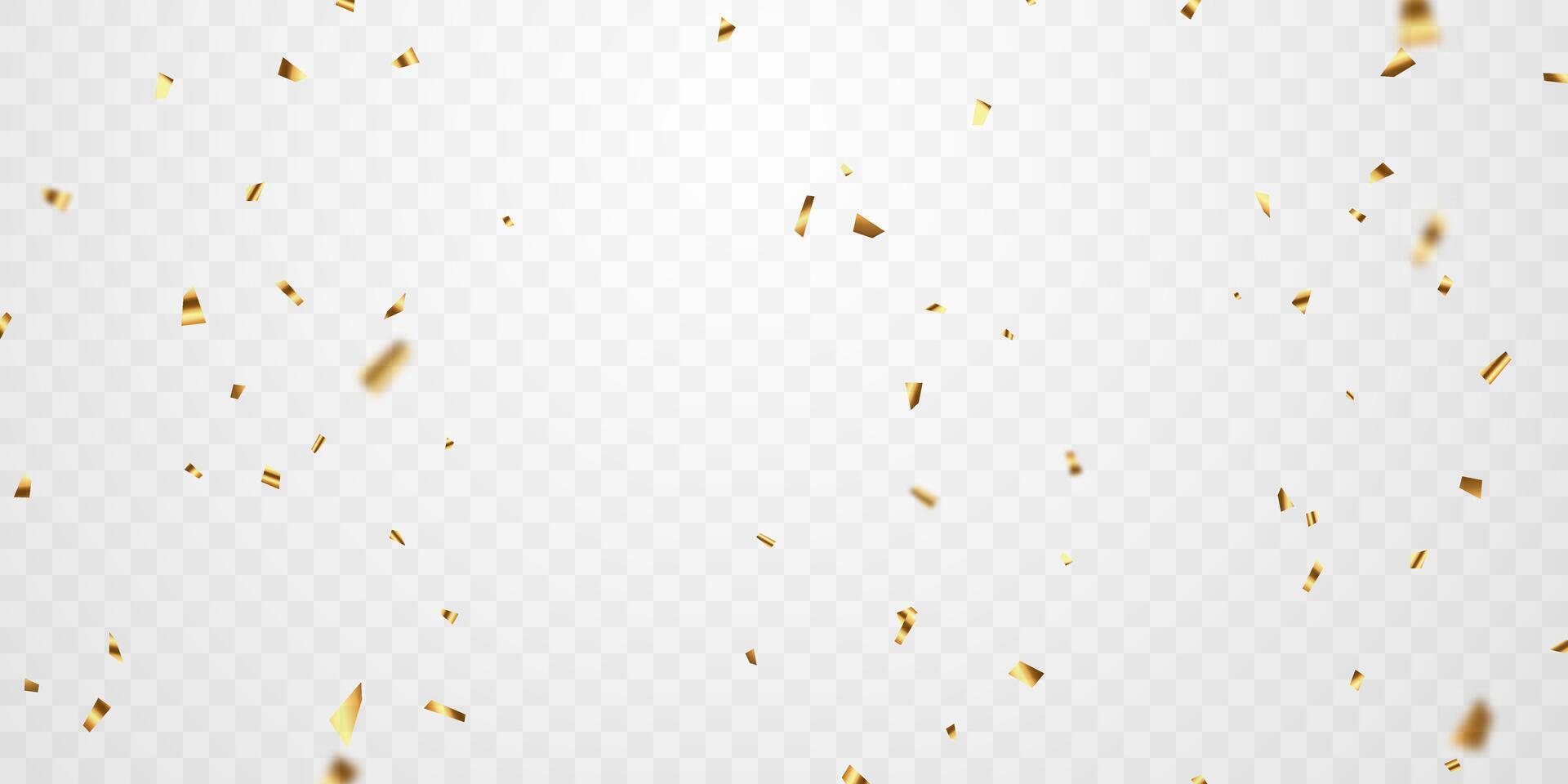 Golden confetti and zigzag ribbon falling from above streamer, tinsel vector