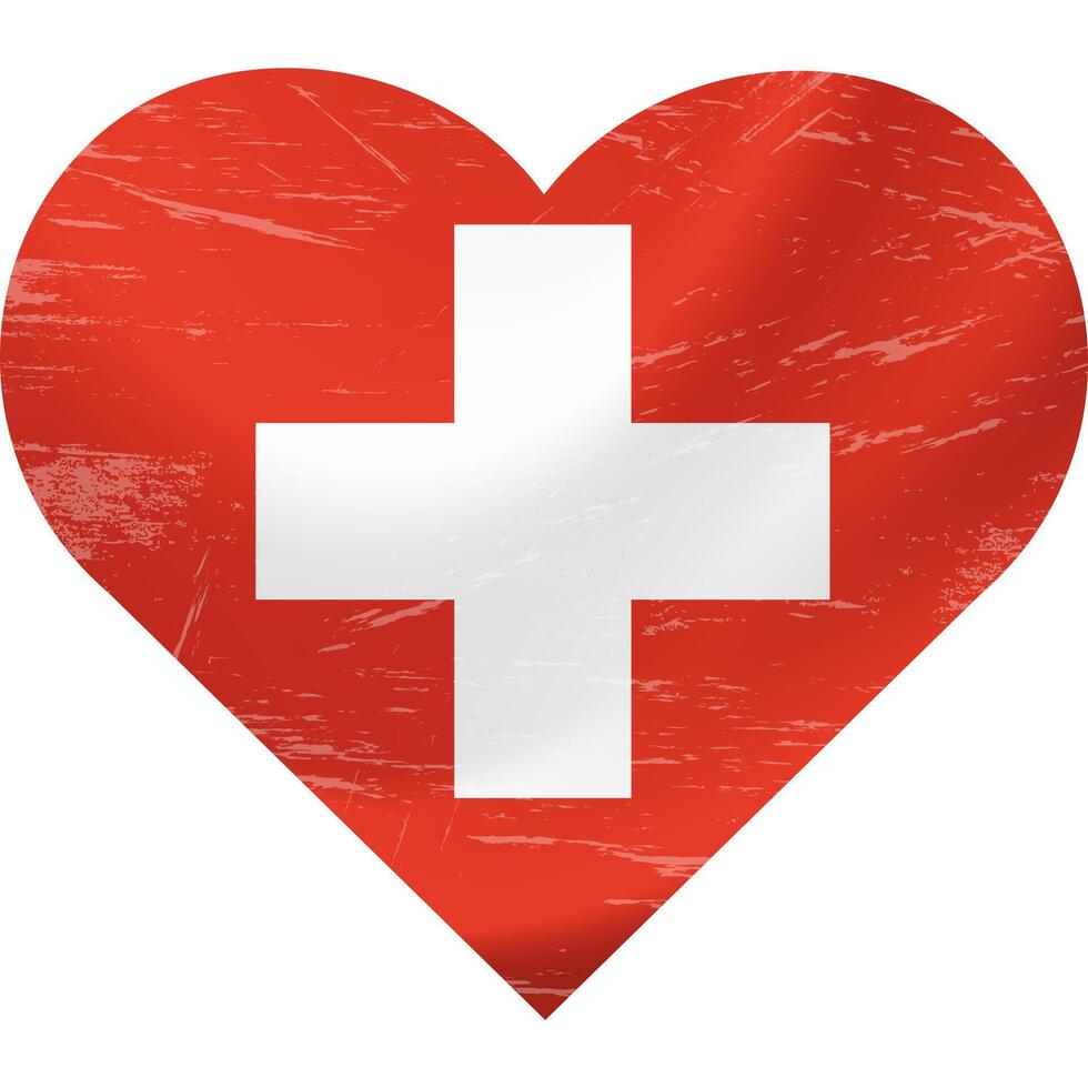 Swiss flag in heart shape grunge vintage. Switzerland flag heart. Vector flag, symbol.