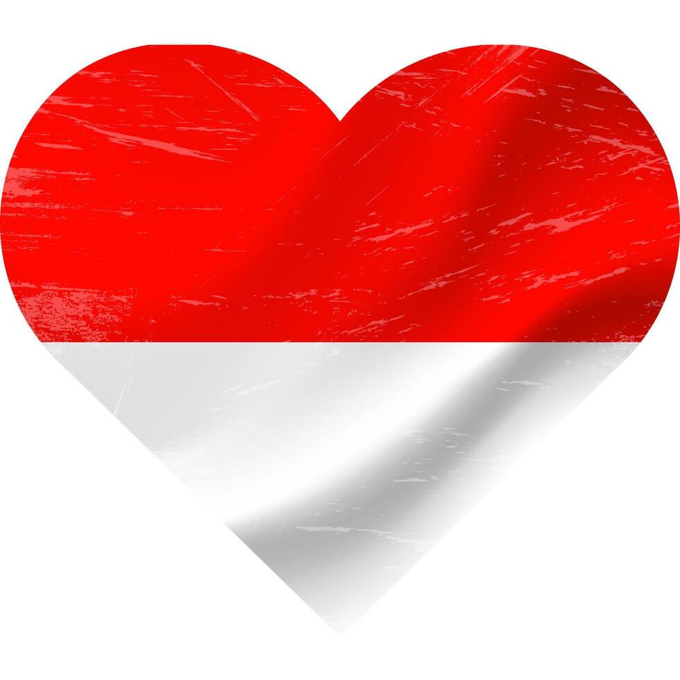 Indonesia flag in heart shape grunge vintage. Indonesia flag heart. Vector flag, symbol.