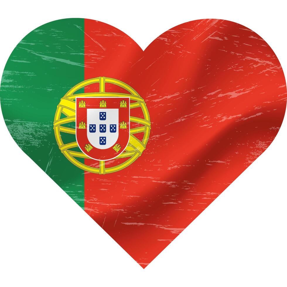 Portugal flag in heart shape grunge vintage. Portuguese flag heart. Vector flag, symbol.