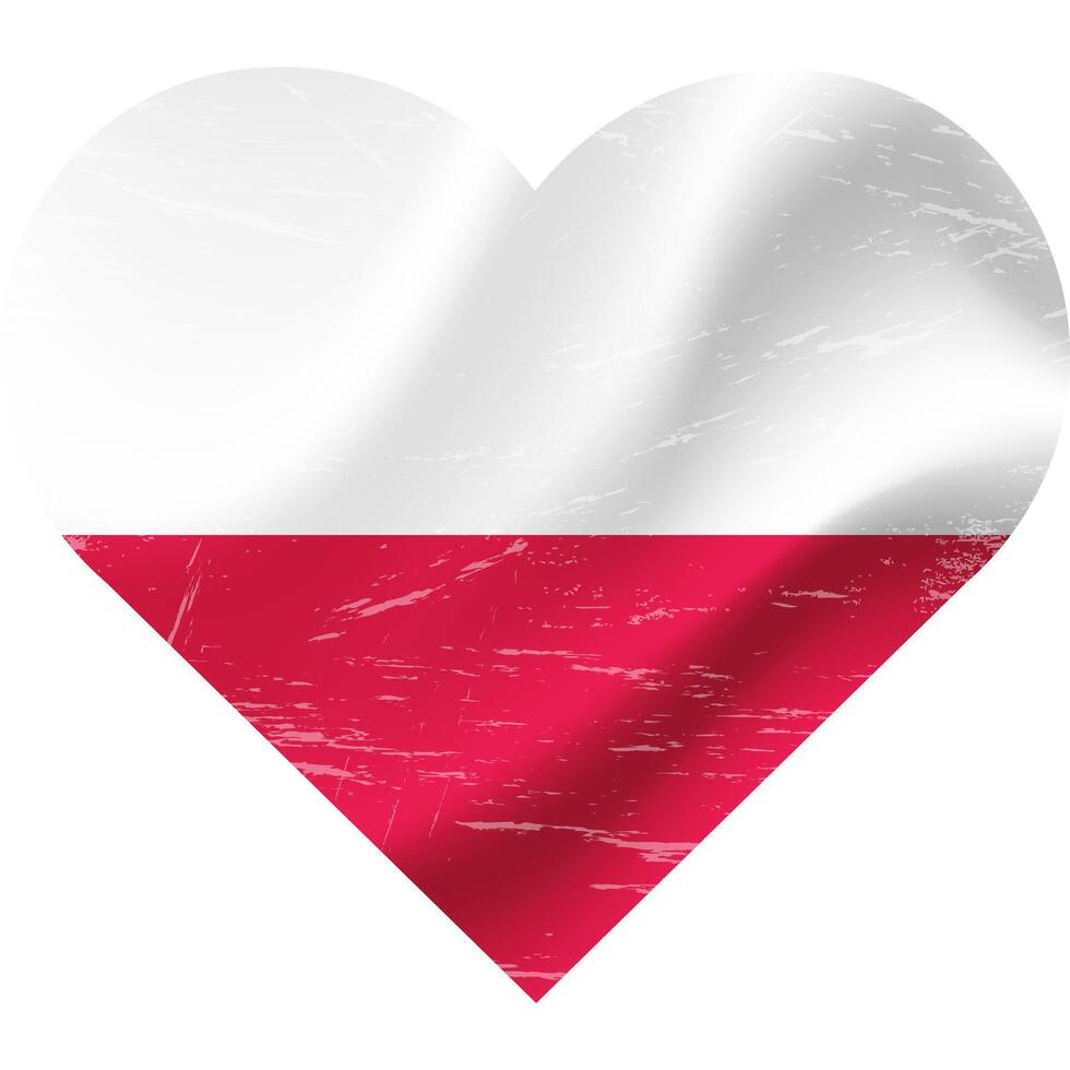 Poland flag in heart shape grunge vintage. Polish flag heart. Vector flag, symbol.