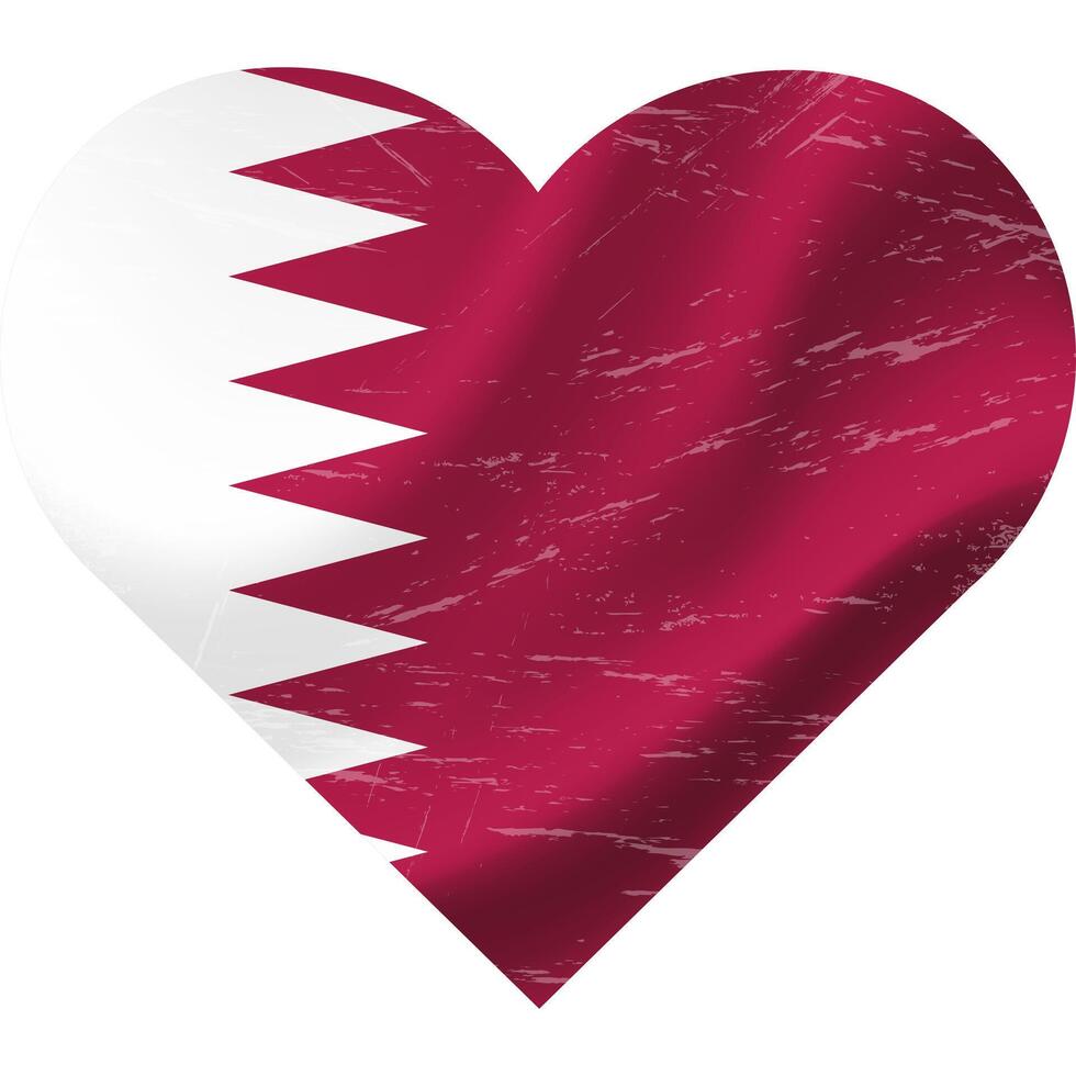 Qatar flag in heart shape grunge vintage. Qatar flag heart. Vector flag, symbol.
