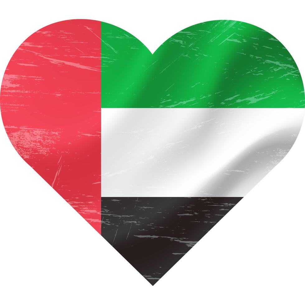 unido árabe emiratos bandera en corazón forma grunge antiguo. uae bandera corazón. vector bandera, símbolo.