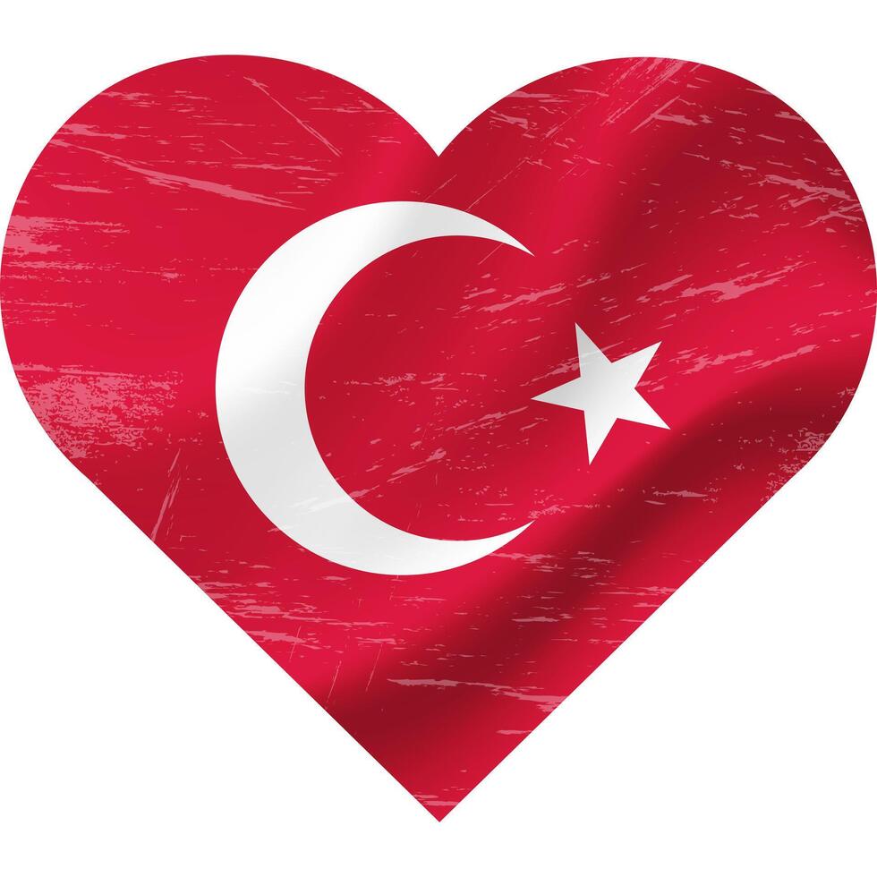 Turkey flag in heart shape grunge vintage. Turkish flag heart. Vector flag, symbol.