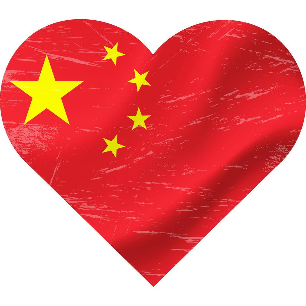 China flag in heart shape grunge vintage. Chinese flag heart. Vector flag, symbol.