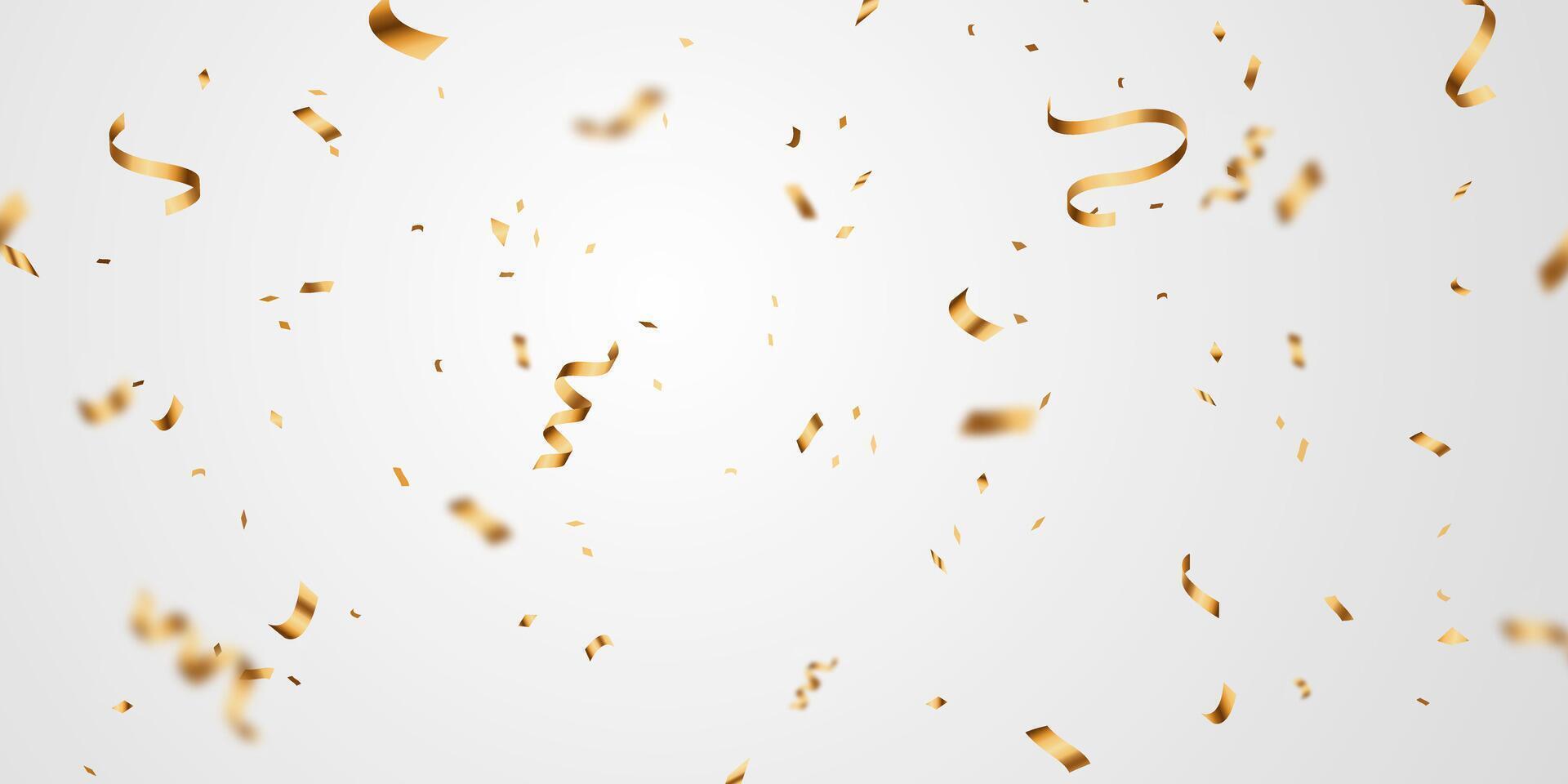 Golden confetti and zigzag ribbon falling from above Streamers, tinsel vector