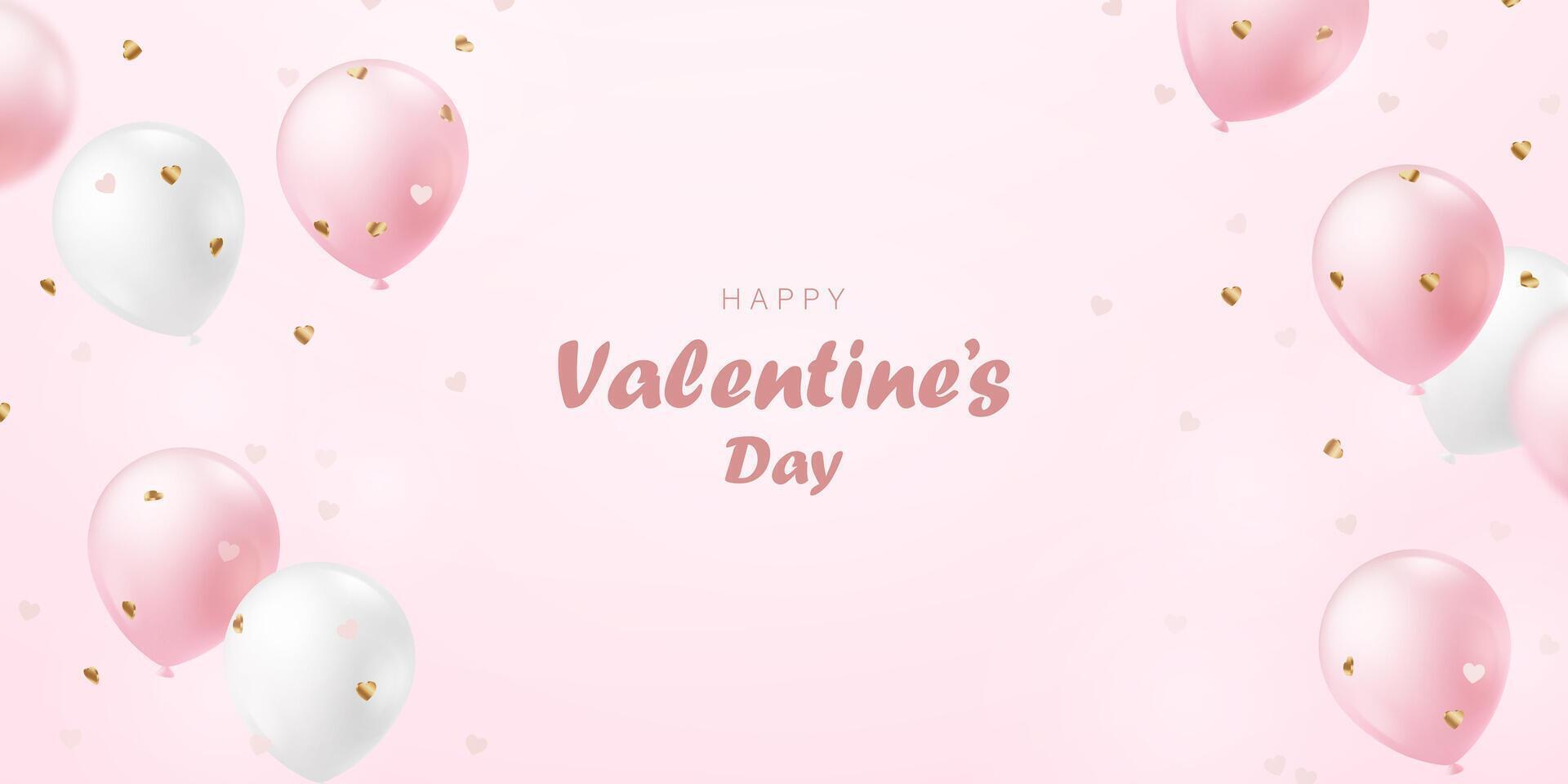 Happy Valentine's day poster or voucher design. With pink balloons on beautiful background, vector illustration