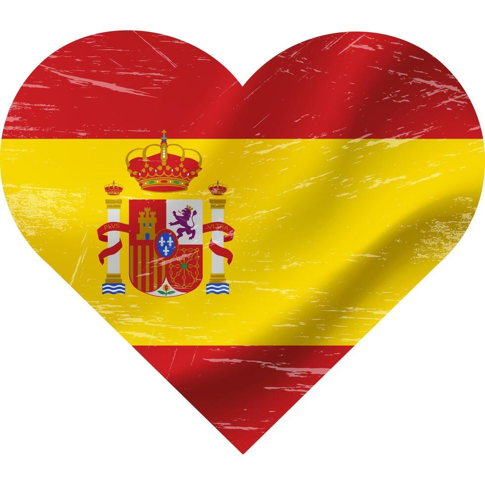Spain flag in heart shape grunge vintage. Spanish flag heart. Vector flag, symbol.
