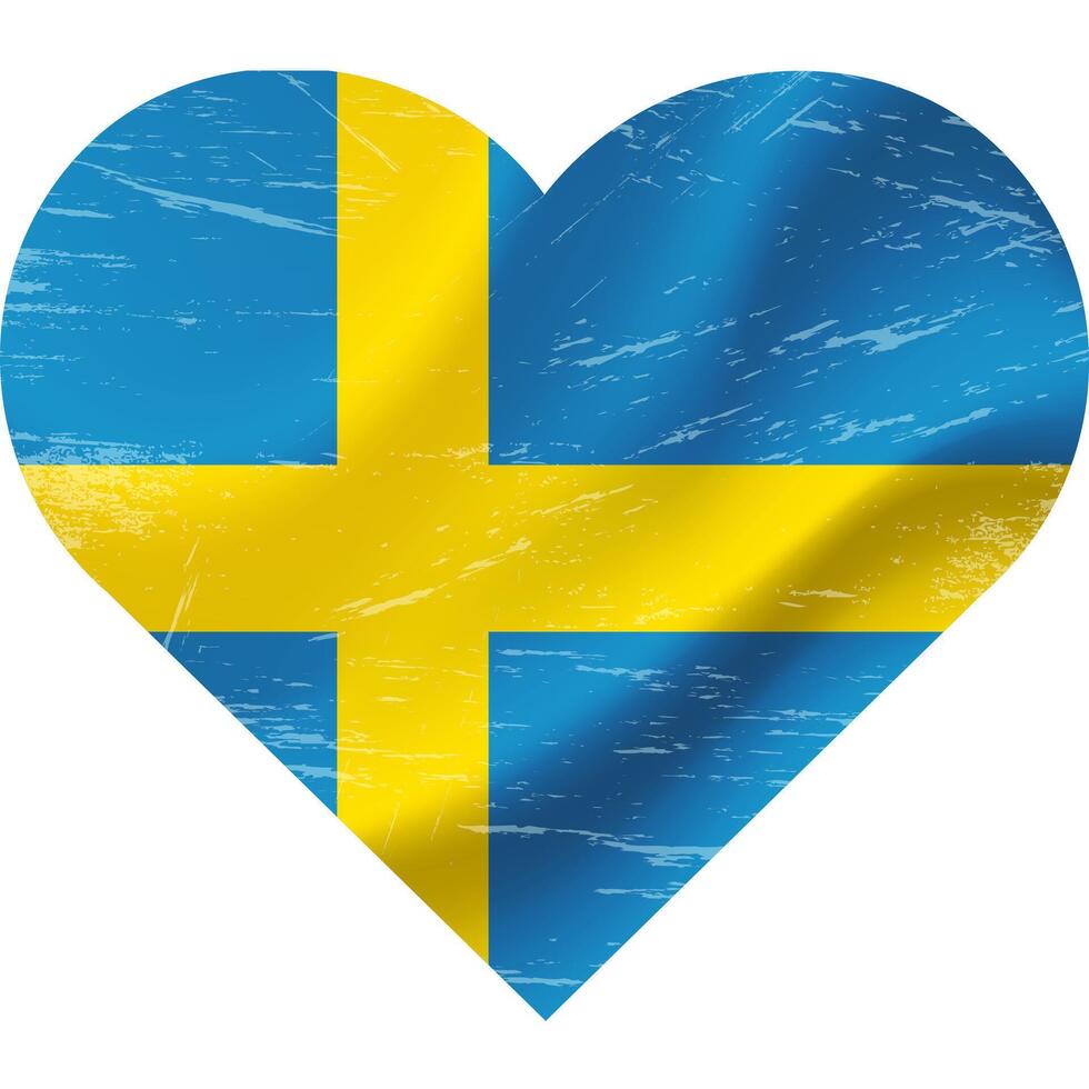 Sweden flag in heart shape grunge vintage. Sweden flag heart. Vector flag, symbol.