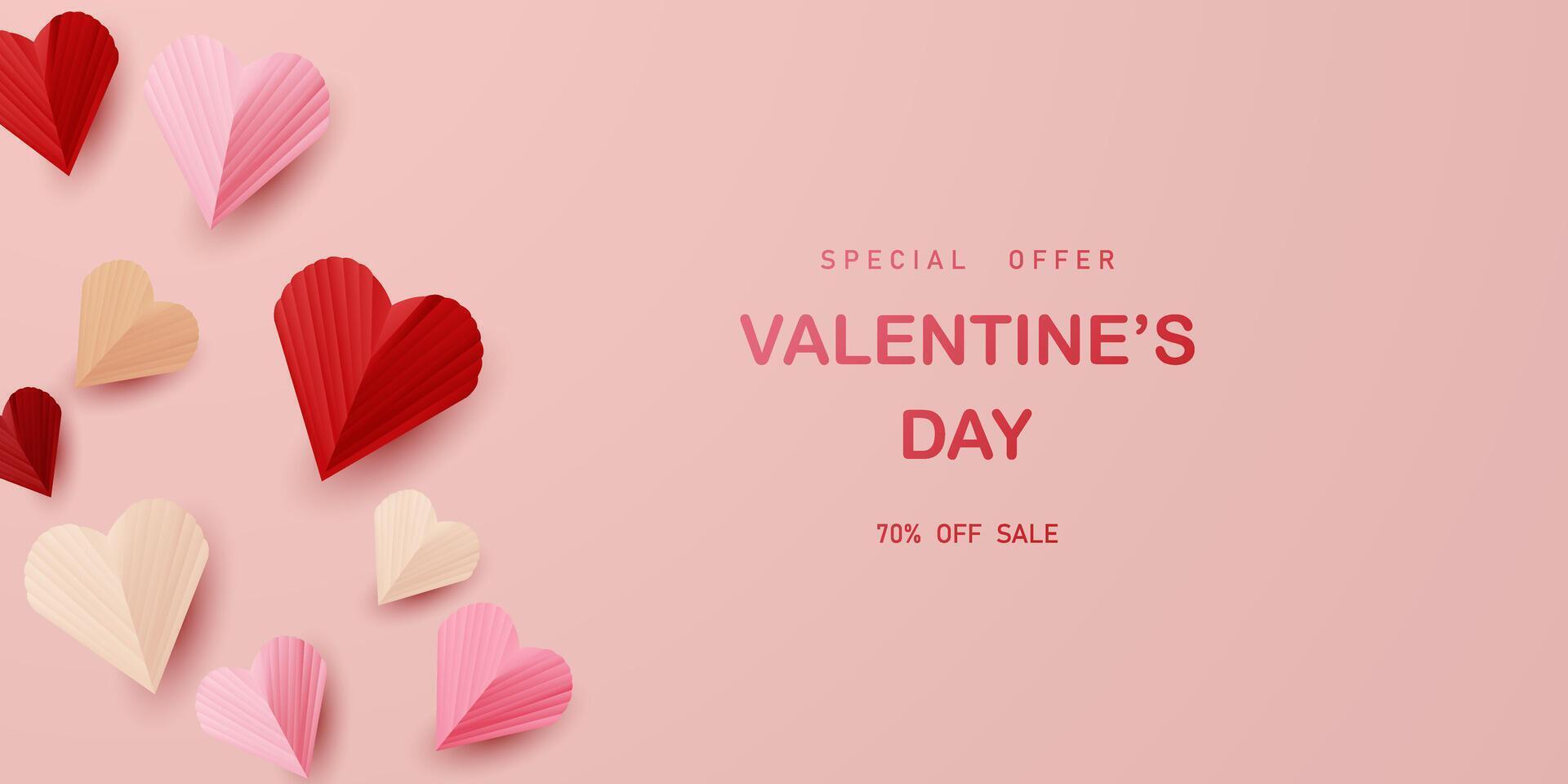 Happy Valentine's Day poster or voucher design. With heart balloons on a beautiful background, vector illustration