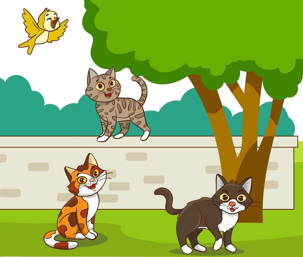 vector illustration of cats standing together